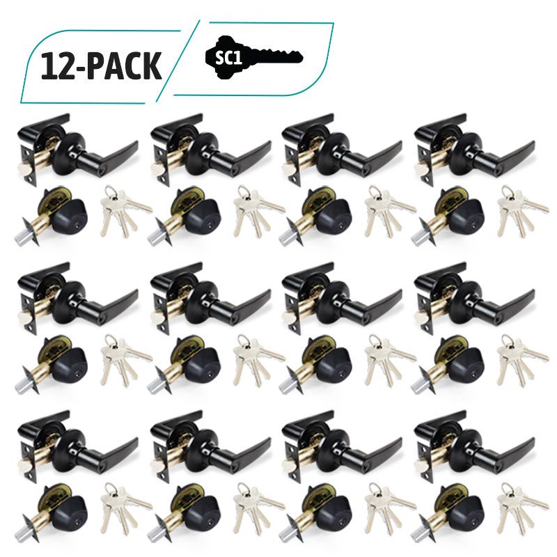 12-Pack Oil Rubbed Bronze Lever Combo Lock Set, Deadbolt Combo Lock Set, 48 SC1 Keyed Alike