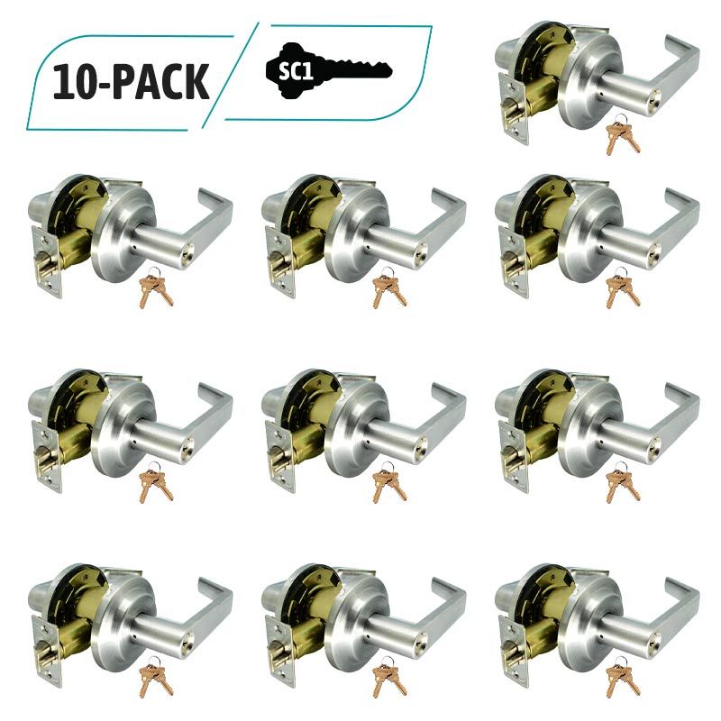 10-Pack Commercial Entry Lever Lockset Grade 2, 20 SC1 keyed Alike, Satin Chrome Entry Lever Lockset