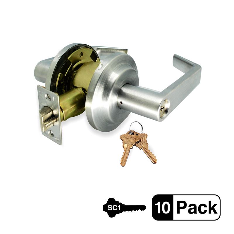10-Pack Commercial Entry Lever Lockset Grade 2, 20 SC1 keyed Alike, Satin Chrome Entry Lever Lockset