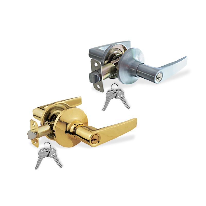 Commercial Duty Entry Door Lever Lock Set, 2 KW1 Keys, Satin Nickel Door Lever Lock Set, Brass Plated Door Lever Lock Set