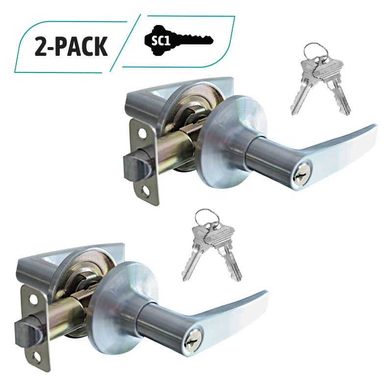 2-Pack Commercial Duty Entry Door Lever Lock Set, Satin Nickel Entry Door, 4 SC1 Keyed Alike