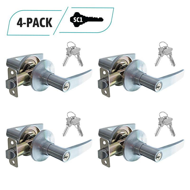 4-Pack Commercial Duty Entry Door Lever Lock Set, Satin Nickel Entry Door, 8 SC1 Keyed Alike