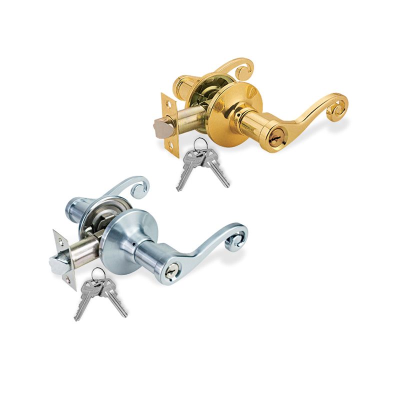 Decorative Handle Door Lock, Commercial Duty Entry Door Lever Lock Set, 2 KW1 Keys, Satin Nickel Door Lock, Brass Plated Door Lock