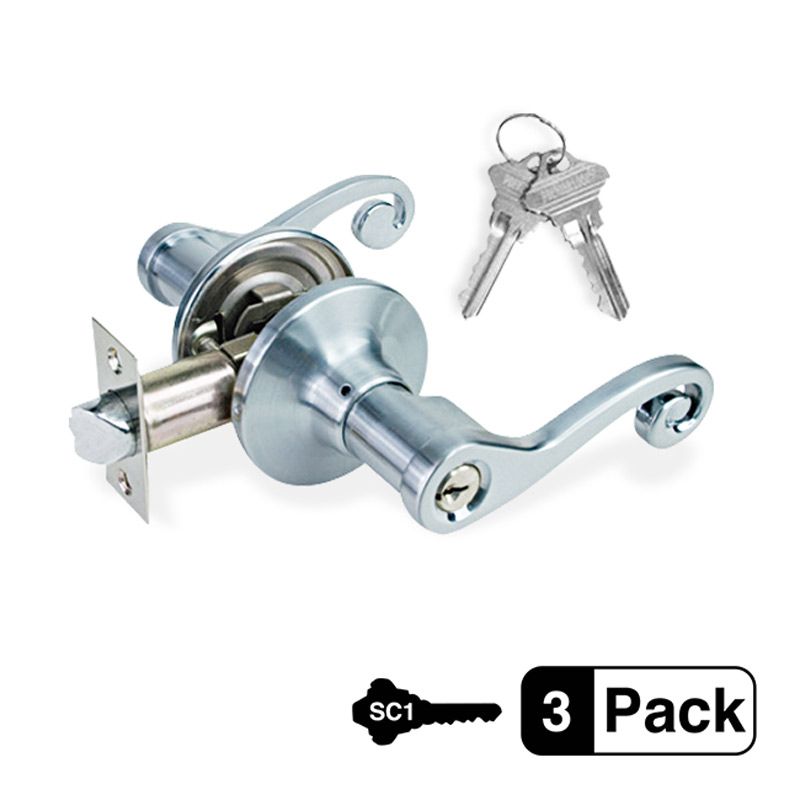 3-Pack Commercial Duty Entry Door Decorative Lever Lock Set, Satin Nickel Entry Door, 6 SC1 Keyed Alike