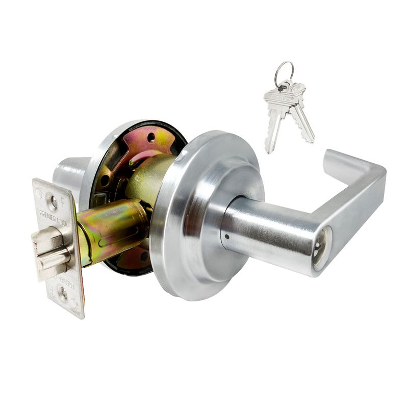 Storeroom Door Lever Lock Set, Grade 2 Storeroom Lockset, 2 SC1 Keys