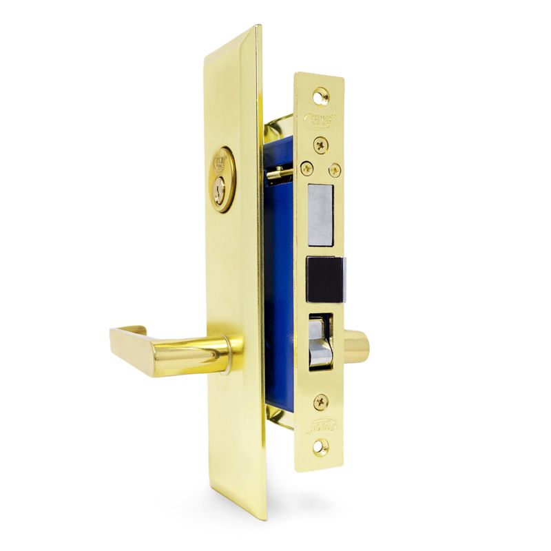 2-1/2" Lever Mortise Keyed Lock Set, Brass Left Hand Mortise Lockset, 2 SC1 Keys