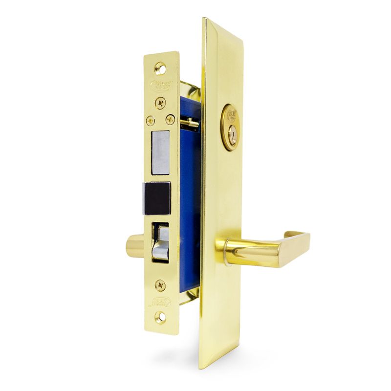 2-1/2" Lever Mortise Keyed Lock Set, Brass Right Hand Mortise Lockset, 2 SC1 Keys