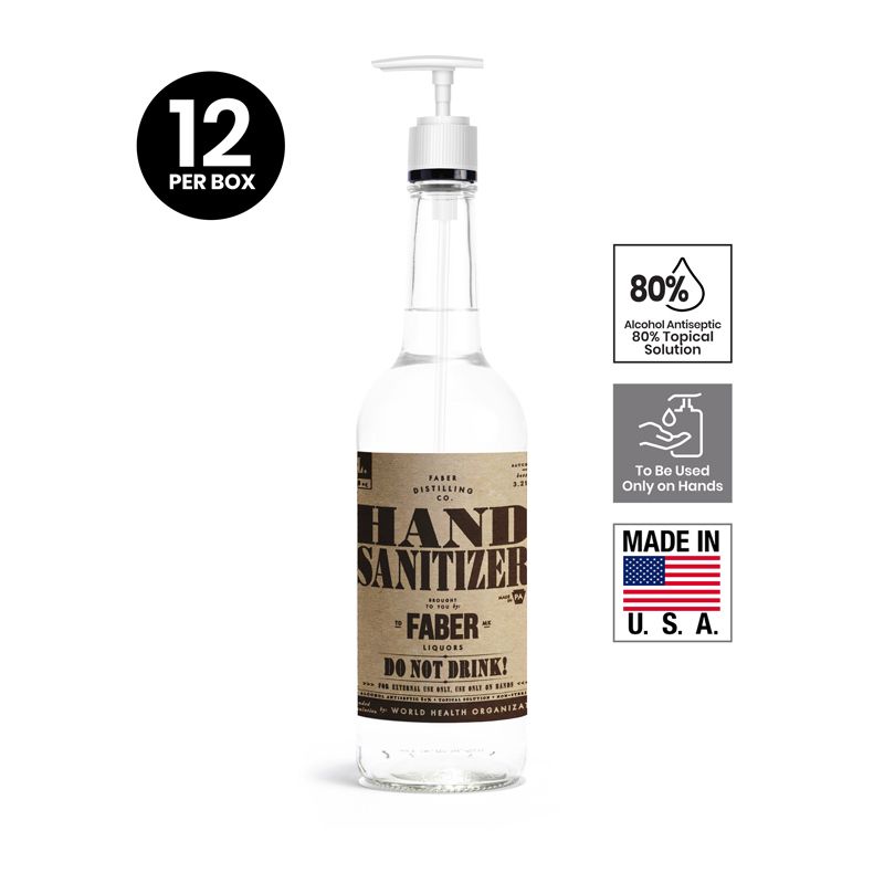 1 Liter (33.81 OZ) Liquid Hand Sanitizers Refill - Glass Bottle - Liqueur Odor With Pump, By Faber Distilling Co®
