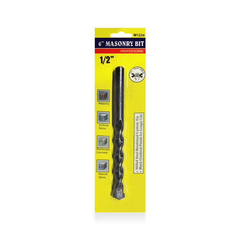 Professional Masonry Drill Bit, 3/16 In. X 6 In., Smooth Shank, Made of Milled Steel, Reinforced Carbide Tip, Black Oxidized Finish