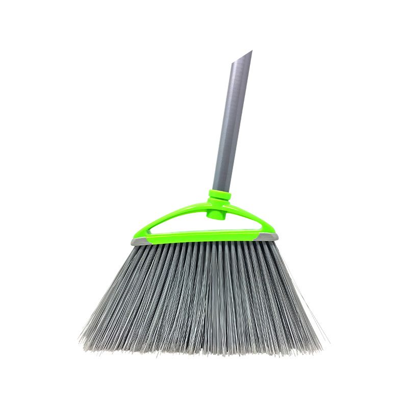 Large Professional Angle Broom, 4' Wood Handle PVC Coated, Modern Decorative Block, 2 Rubber Bumpers