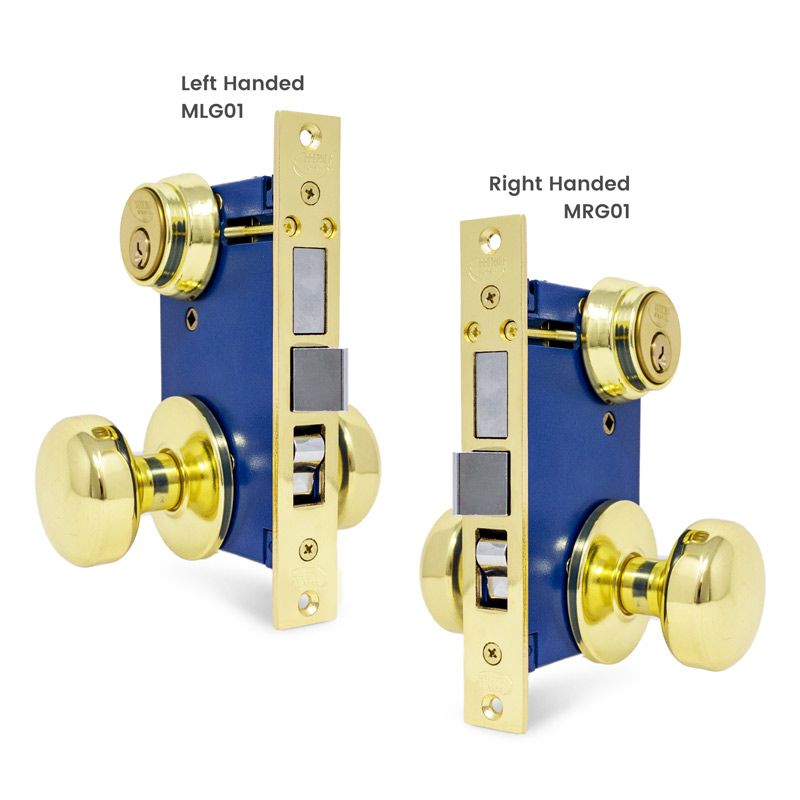 2-1/2” Right Hand Mortise Keyed Gate Lockset, Brass Mortise Lockset, SC1 Keyway, 2-1/2” Left Hand Mortise Keyed Gate Lockset