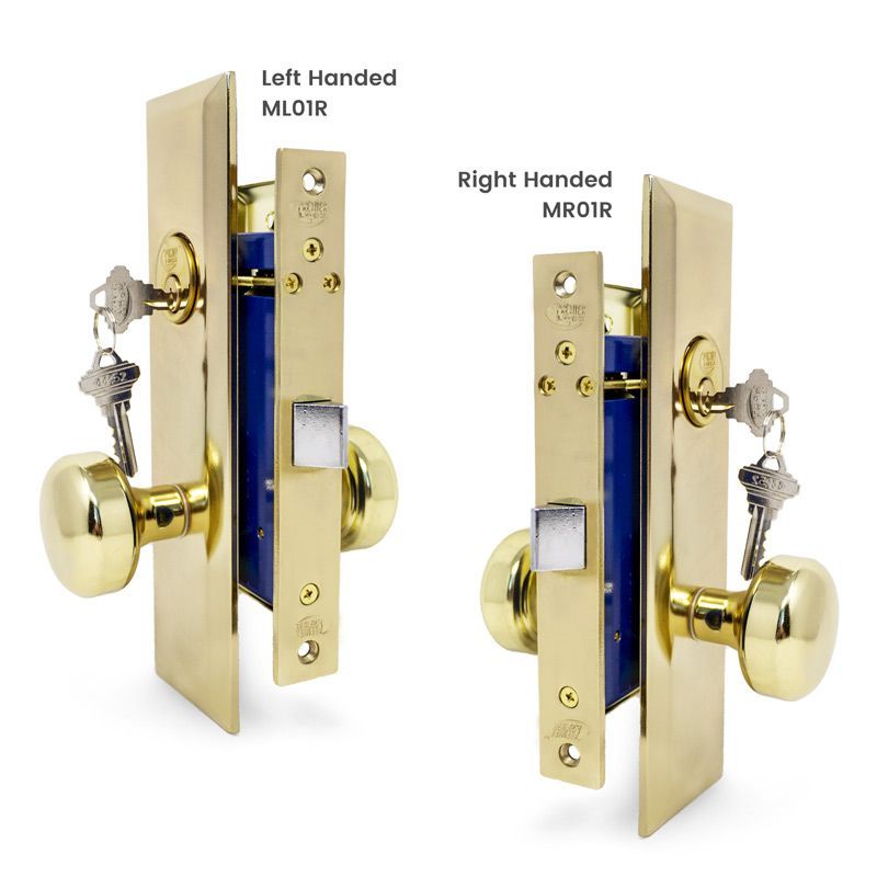 Mortise Lockset - Vestibule - Always Locked - Polished Brass Finish US3 - 2 SC1 Keys - Left & right hand
