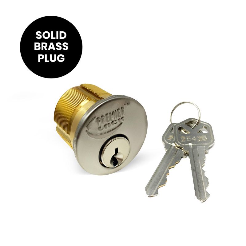 1 1/8" Mortise Cylinder Stainless Steel Finish, 2 KW1 Keys