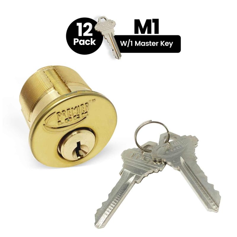 12 Pack M1 Mortise Cylinder, 1 1/8" Solid Brass Mortise Cylinder, Master Key Mortise Cylinder