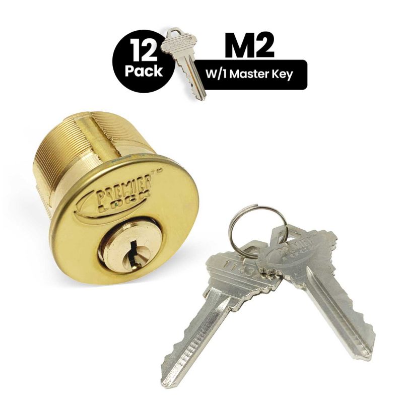 12 Pack M2 Mortise Cylinder, 1 1/8" Solid Brass Mortise Cylinder, Master Key Mortise Cylinder