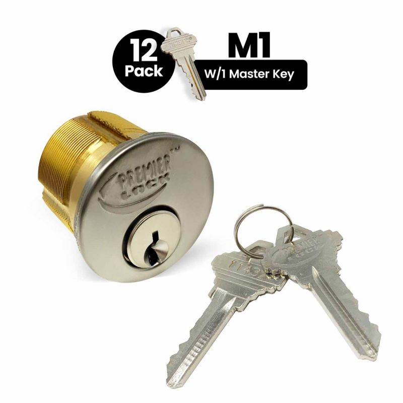 12 Pack M1 Mortise Cylinder, 1" Stainless Steel Mortise Cylinder, Master Key Mortise Cylinder