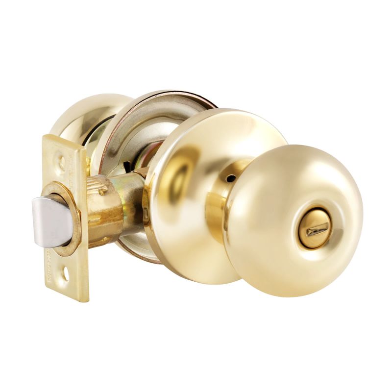 Privacy Knob - Flat Ball Style - Polished Brass Finish US3 - 6 in 1 Drive-In Latch