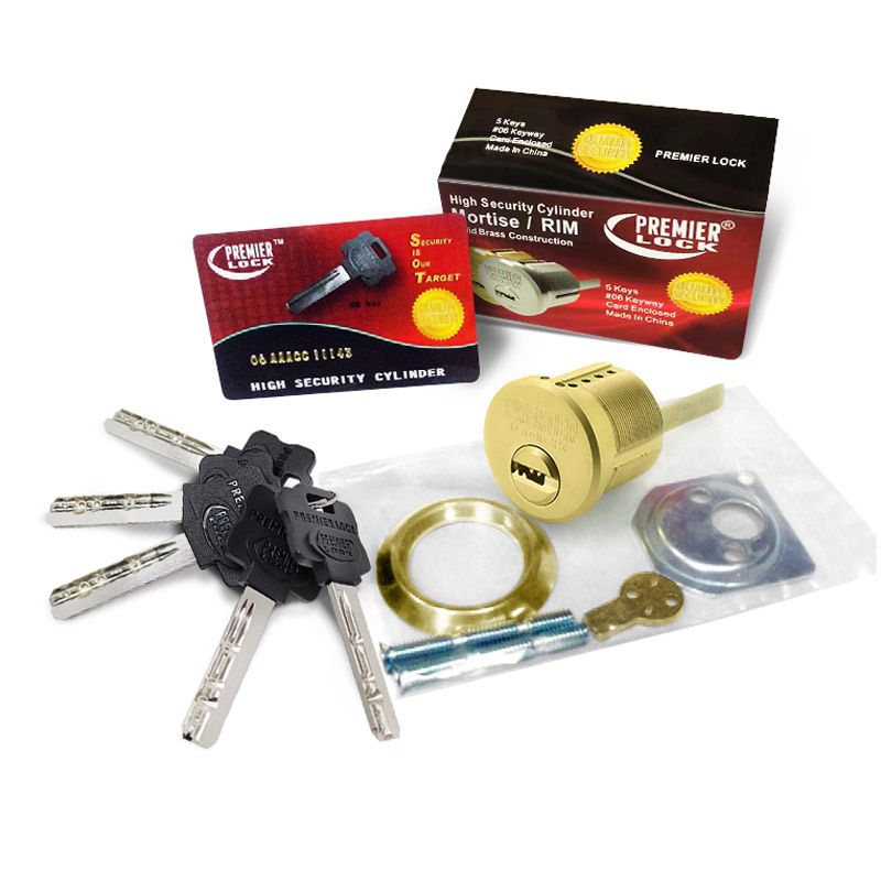 1-1/8" High Security Mortise Rim Cylinder, 5 Keys 06 Keyed Alike 10, Brass Finish High Security Cylinder