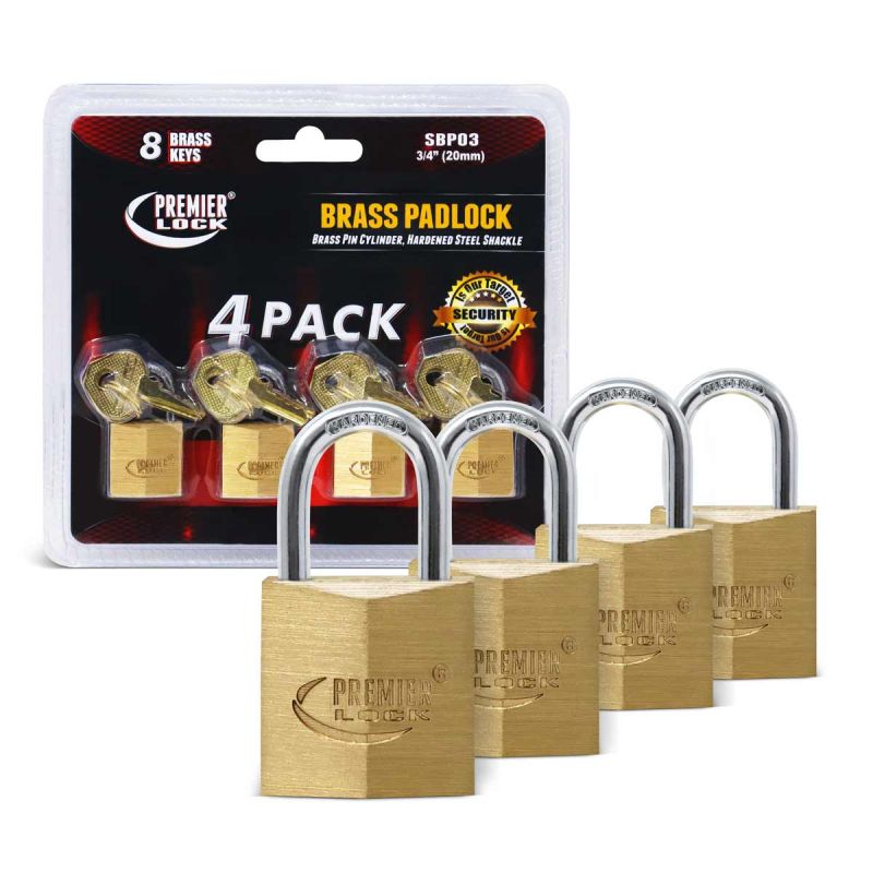3/4" Solid Brass Padlocks-Polished - Diamond Design With 2 Keys - 4Pcs Keyed Alike, by Premier Lock®