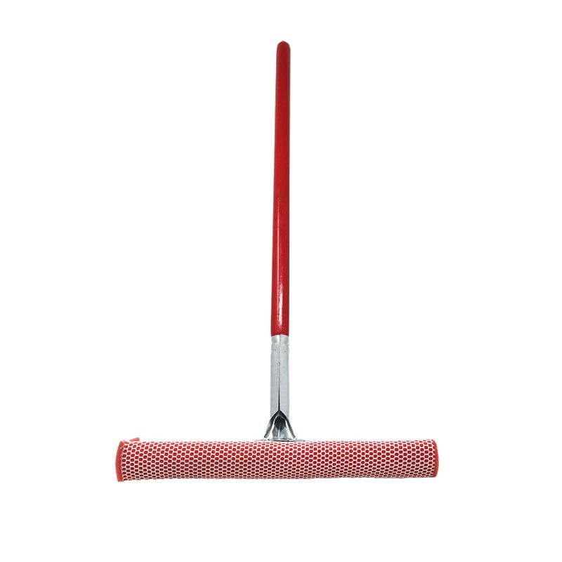 Long Reach Squeegee, 20" Wood Handle, Red Color Handle, Black Rubber Lip