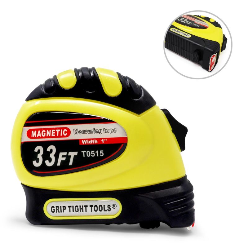 33FT X 1" Magnetic End Hook Tape Measure, Yellow Magnetic Tape Measure