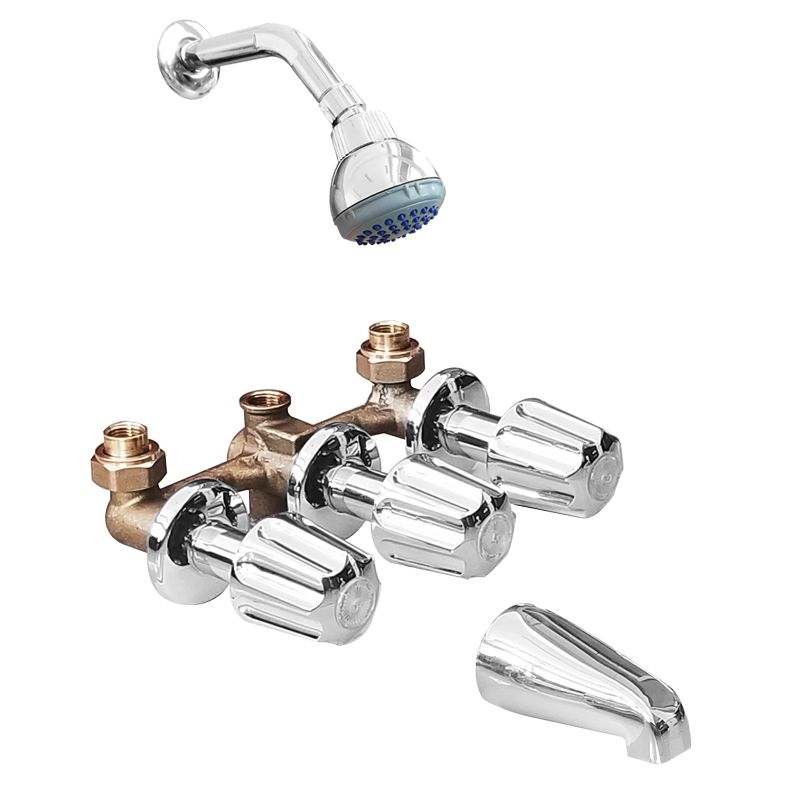 Shower Faucet Set, Tub Faucet Set, Three Handles, Diverter Handle, Plumb Tech, Chrome Plated Body, Solid Brass Shanks