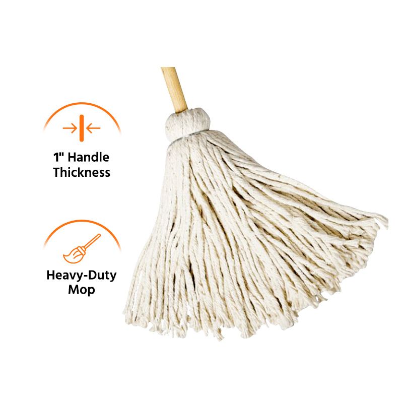 #24 Cotton Yacht Mop 13.4oz, Varnished Wood Handle, Heavy-Duty Weight Mop, 100% Cotton