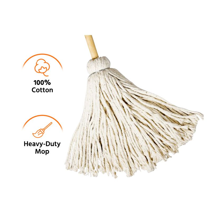 #16 Cotton Yacht Mop 9oz, Varnished Wood Handle, Heavy-Duty Weight Mop, 100% Cotton